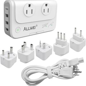ALLWEI International Travel Adapter 220V to 110V Power Voltage Converter for Hair Straightener/Curling Iron, Universal Power Plug Adapter UK, US, AU, EU, IT, India (White)