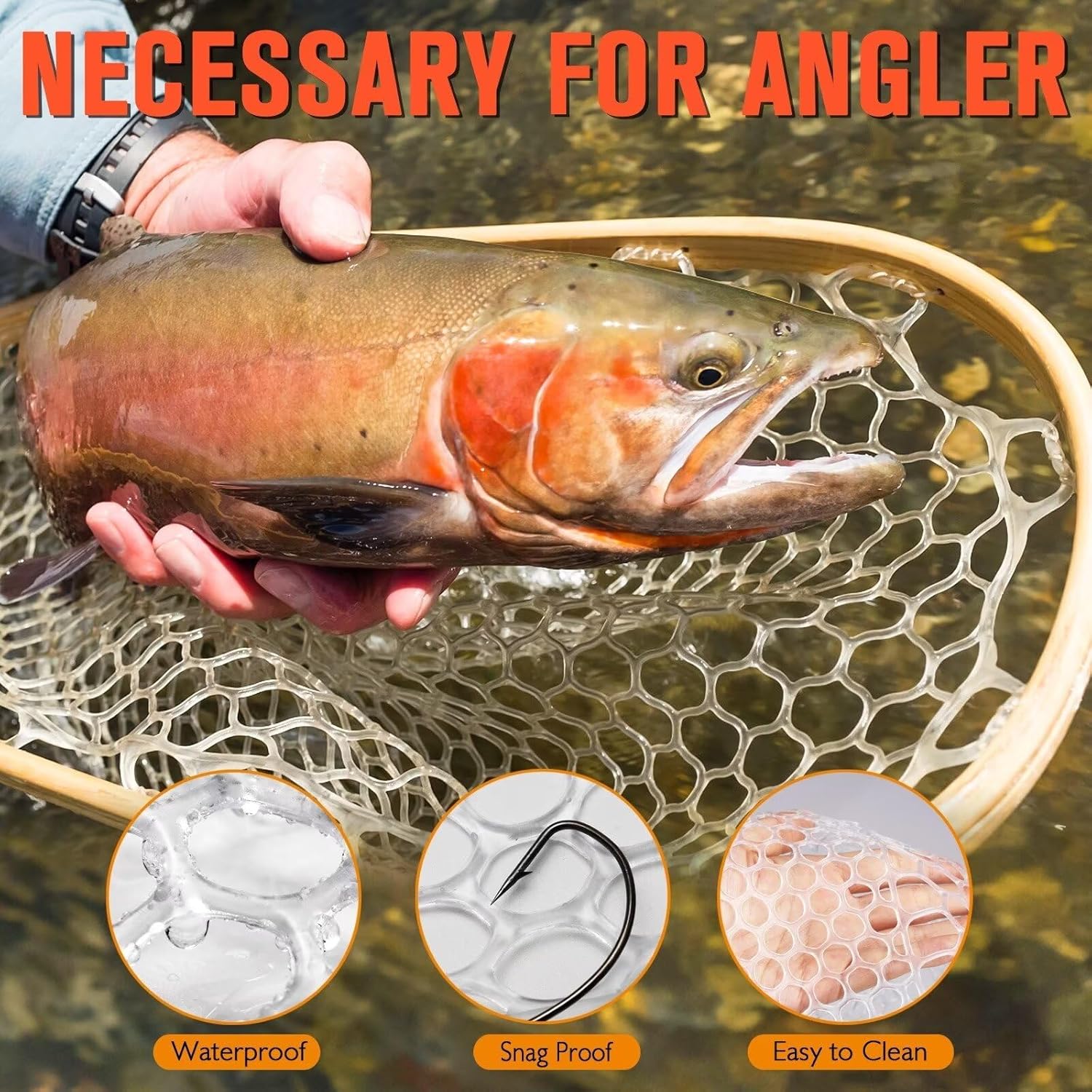 Dovesun Rubber Fishing Net Replacement Netting without Handle Clear Black Fishing Nets for Fish Fly Fish Landing Net Bag for Freshwater Saltwater Foldable Trout Net Rubber Mesh 5 Sizes - Image 6