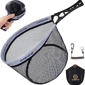 THKFISH Fly Fishing Landing Net, Foldable Landing Trout Net with ABS Handle,Rubber Coated Mesh Trout Net with Tackle Bag for Trout Bass Catch and Release, Portable Fly Fishing Gear,M/L