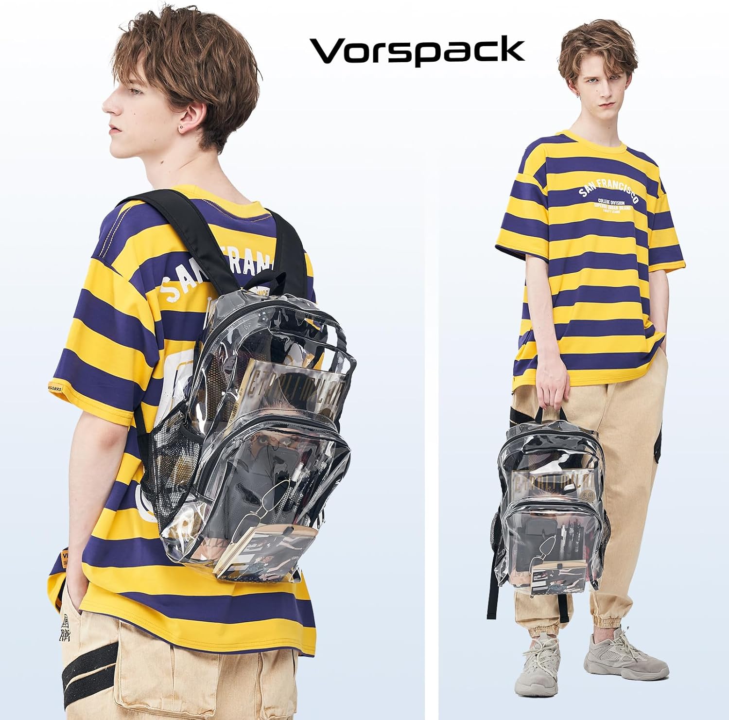 Vorspack Clear Backpack Heavy Duty PVC Transparent Backpack with Reinforced Strap Stitches & Large Capacity for College Workplace Security - Black - Image 5