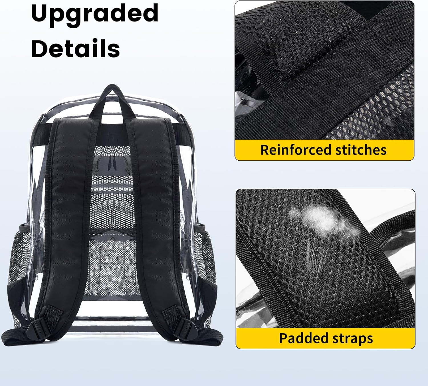 Vorspack Clear Backpack Heavy Duty PVC Transparent Backpack with Reinforced Strap Stitches & Large Capacity for College Workplace Security - Black - Image 6