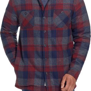 Mens Hooded and Non-Hooded Sherpa Lined Soft Brushed Plaid Flannel Button-Down Shirt Jacket